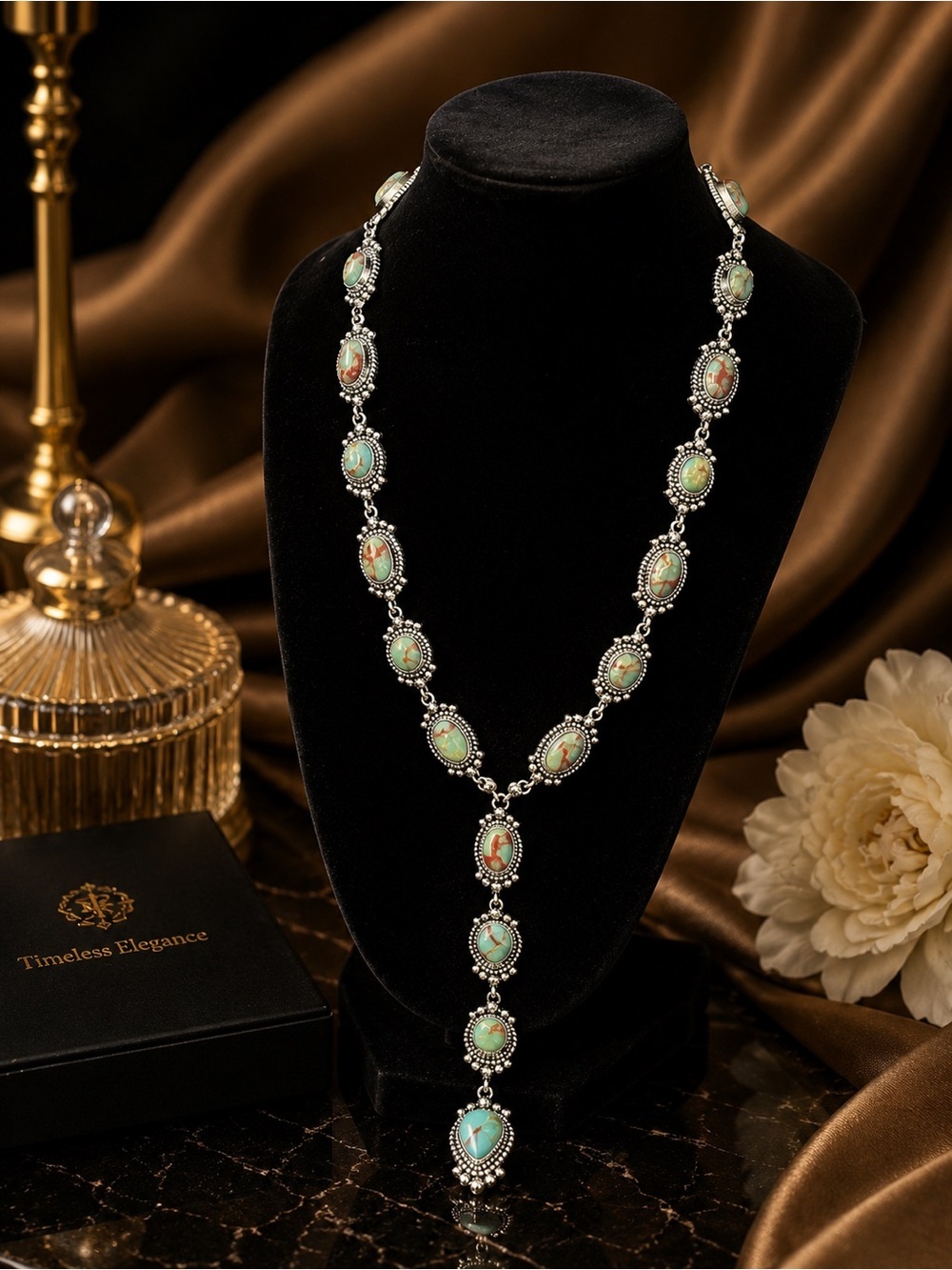 Women's Antique Silver Turquoise Statement Necklace
